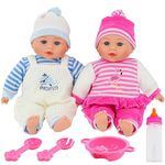 Bibi Doll - 13” Twin Baby Girl ​Boy Twins Dolls Set With Sounds Feeding Set & Magic Bottle