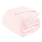 Exclusivo Mezcla Queen Size Flannel Fleece Blanket, 230x230 CM Soft Jacquard Weave Leaves Pattern Velvet Plush Bed Blanket, Light Pink Blanket