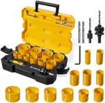 KATA Bi-Metal Hole Saw Kit, 18 Piece M42 Steel Hole Saw Set with 3/4" -2-1/2" (19-64mm), General Purpose Hole Saw Blades in Case with Mandrels, Drill Bit, Hex Key for Thin Metal, Hard Wood, Drywall