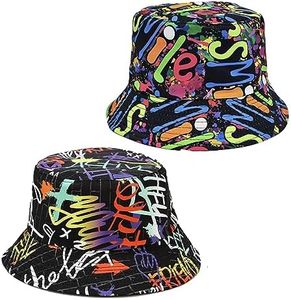 SKHAOVS 2 Pcs Chapeau de Seau Tendance, Chapeau de Pêcheur Réversible, Chapeaux de Seau Imprimé Bucket Hat, Chapeau de Soleil Pliable pour Plage Voyage Extérieur Activités Hommes Femmes (2 Pcs)