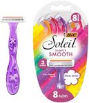 BIC Soleil Simply Smooth Women's Disposable Razors, 3 Blades With Moisture Strip For a Silky Smooth Shave, 8 Piece Razor Set