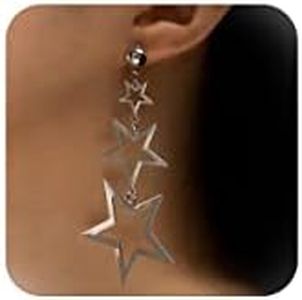 Rhinestone Star Dangle Earrings - Big Hollow Star Dangling Earrings for Women