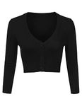 Totatuit Women's Black Cropped Cardigans V Neck Long Sleeve Black Bolero Shrug Black Jumper Black Cardigans,M