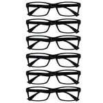 OPULIZE Pep Reading Glasses 6 Pack Classic Everyday Rectangular Frame Scratch Resistant Spring Hinges Black Mens Womens RRRRRR92-1 +2.50