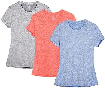 icyzone Workout Running Tshirts for Women - Fitness Athletic Yoga Tops Exercise Gym Shirts (Pack of 3) (Granite/Blue/Orange, XS)