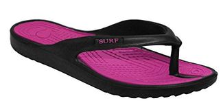 Surf Womens Ladies Slip On Eva Toe Post Beach Summer Pool Flip Flop Sandals Shoes Sizes UK 3-8 (Black/Fuchsia, Numeric_5)