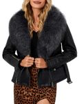 Bellivera Women's Faux Leather Short Jacket, Moto Jacket with Detachable Faux Fur Collar for Winter, Black9203, M