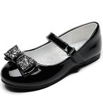 Parrosoo Toddler Girls Dress Shoes Cute Girls Flower Shoes Dress Up Girls Flats Low Heel Princess Fancy Glitter Little Kids Shoes Bow Shoes Birthday Christmas Party Wedding (CA-P3501 Black 1)