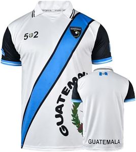 Men's Guatemala Soccer Jersey Shirt with Stylish Collar and Ribbed Sleeves - White, Black & Sky Blue (US, Alpha, Large, Regular, Regular, White)