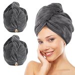 KinHwa Microfibre Hair Towels Wrap Super Absorbent 12x28 in Large Dry Hair Turban for Women Wet Long Thick Hair 2 Pack Darkgrey