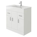 VeeBath Sphinx High Gloss White Free Standing Basin Vanity Cabinet Unit & Rectangular Sink Flatpack (800mm)