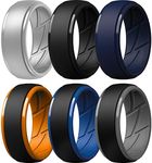 ThunderFit Silicone Rings for Men, Breathable Air Flow Grooves Rubber Wedding Bands 10mm Wide 2.5mm Thick - 1/2/3/4/5/6/7 Variety Multipack