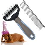 Dematting Comb Pet Grooming Tool Set Dedicated Rake and Brushes Double Sided Deshedding Supplies Removes Knots Tangled Hair Undercoat Mats for Dog Cat Rabbit Horse with Steel Comb(Light Blue)
