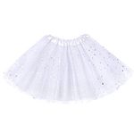 Auranso Girls Tutu Skirts Toddler Baby 3 Layers Tulle Sequin Star Ballet Dance Tutu Skirt for Girls 2-8 Years White