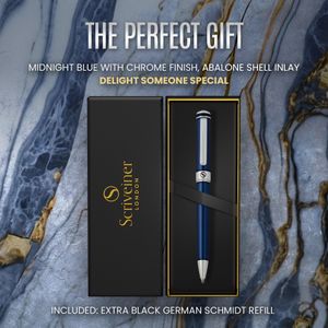 Scriveiner Midnight Blue Ballpoint Pen Set – Chrome Steel, Refillable, Gift Box