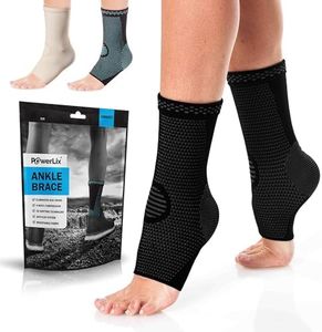 POWERLIX Ankle Support Brace 2 Pack, Ankle Brace for Men/Women/Kids, Support for Ligament Damage, Sports Protect, Injury Recovery, Plantar Fasciitis Foot Socks with Arch Support, Black, Small