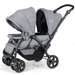 BABY JOY Double Stroller, Foldable Lightweight Twin Stroller with Tandem Seating, Adjustable Backrest/Canopy/Footrest, 5-Point Harness & Storage Basket for Newborn and Toddler (Gray)