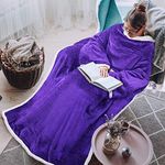 Tirrinia Sherpa Wearable Blanket Ultra Soft Comfy Warm Plush Full Body Throw with Sleeves, Reading Wrap TV Blankets Robe Cover for Adult Grandma Women and Men, Purple