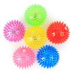 BRAVECOW 6pcs Random Color Flashing Sensory Spike Bouncy Rubber Ball Light-Up Spiky Massage Stress Balls for Dog Cat Autism Adults Birthday Party Disco Favors