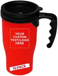 Personalized 14 oz. Insulated Plastic Travel Mugs - 10 pack Custom text, Logo - Red