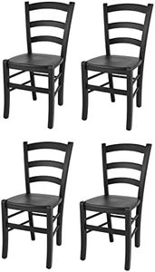 t m c s Tommychairs - Set 4 sedie Venezia per cucina bar e sala da pranzo, robusta struttura in legno di faggio color anilina nera e seduta in legno
