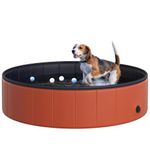 PawHut Foldable Dog Paddling Pool Pet Cat Swimming Pool Indoor/Outdoor Collapsible Summer Bathing Tub Shower Tub Puppy Washer (Φ120 × 30H cm, Red), D01-004RD