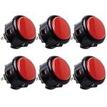 Sanwa 6 pcs OBSF-30 Original Push Button 30mm - for Arcade Jamma Video Game & Arcade Joystick Games Console (Black & Red), Use for Arcade Game Machine Cabinet S@NWA