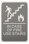 Headline Sign 5400 In Case of Fire Use Stairs ADA Sign with Grade 2 Braille and Tactile Graphics, 6" x 9", Gray/White, Made in USA