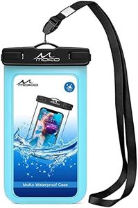 MoKo Waterproof Phone Pouch, Underwater Cellphone Case Bag with Lanyard Armband Compatible with iPhone 14 13 12 11 Pro Max X/Xr/Xs Max/SE 3, 8/7/6 Plus, Samsung S10/S9/S8 Plus, A10E,Note 10,SkyBlue