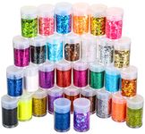 LEOBRO Fine Glitter & Chunky Glitter,16pcs Extra Fine Glitter Powder & 16pcs Holographic Chunky Glitter Set, Craft Glitter for Christmas Resin, Body Nail Glitter, Glitter for DIY Art Crafts