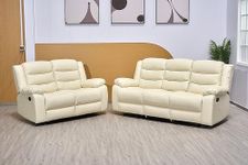 Modern Roma Recliner Bonded Leather 3 2 1 sofa sets for living room cheap- 3 Seater Suite For Living Room - 2 Seaters sofas & Couches (Cream, 3+2 Seater Sofa)