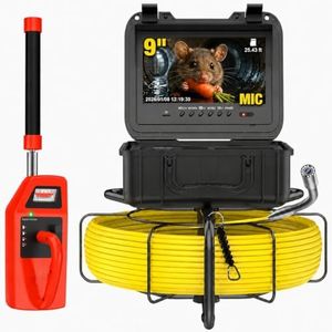 Sumkea Sewer Camera with Locator, Self Leveling Sewer Inspection Camera 300ft with Distance Counter and DVR, MIC, 9'' HD Monitor with 12 Adjustable Lights(32GB Card), for Plumbing Inspections