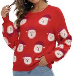 LUBOT Ugly Christmas Sweaters for Women Cute Fuzzy Funny Wintertime and Holiday Parties Knitted Pullover Sweater Santa Red 2XL