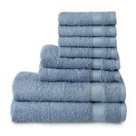 Welhome Basic 100% Cotton Towel (Dusty Blue) - 8 Piece Set - Quick Dry - Absorbent - Soft - 434 GSM - Machine Washable - 2 Bath - 2 Hand - 4 Wash Towels