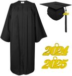 Herrenbek Matte Graduation Cap and Gown 2024 2025 Tassel Adults Set for High School and Bachelor-Black-51 Size