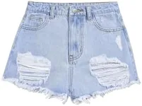 GORGLITTER Girl's Ripped Jean Shorts High Waist Straight Leg Denim Shorts Light Blue 10-11Y