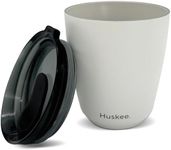 Huskee Coffee Cup - 8oz Stainless Steel Stackable, Insulated, & Reusable Coffee Cup with Lid - No Spill Ceramic-Lined Travel Mug for Hot Drinks, for Coffee Lovers & People On-The-Go - White