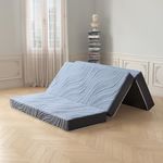 Slomix Portable Tri-Fold Mattress 6 Inch Queen Size Removable Breathable Cover Foldable Mattress for Home Travel Comfortable Support Grey 58×78×6 Inches