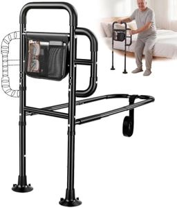 Srotime Assistive Rail for Elderly Adults, Seniors Grab Bar with Non-Slip Handles & Storage Bag, Portable Bed Cane 400LBS Capacity, Fits King Queen Full Twin Sizes (Black)