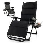 COSTWAY Folding Zero Gravity Chair with Removable Cushion, Cup Holder and Headrest Pillow, Adjustable Patio Sun Lounger Deck Chair, Outdoor Recliner Garden Chairs Camping Seat, Support 200KG (Black)