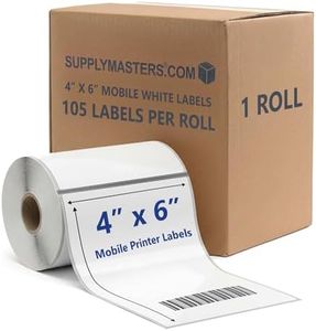 Supply Masters Mobile Printer Labels 4x6 - Printable Thermal Shipping Address Labels Compatible with Zebra Printers - Thermal Label Printer Paper 0.75-inch core with 105 Labels per Roll (1 Roll)