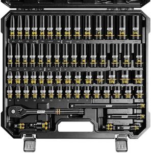 BOEN 1/2" Drive Impact Socket Set, 65-Piece Standard SAE (3/8" to 1-1/4") & Metric (10mm-24mm) Deep & Shallow Socket with Embossed Painted Marking, Includes Adapters, Ratchet Wrench, Extension Bars