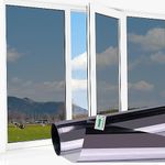 HTVRONT Window Privacy Film One Way - Daytime Sun Blocking Heat Control Window Tinting Film for Home, Car & Office, Reusable No Residue Privacy Window Film See Out Not in 17.5" x 6.5 FT