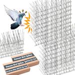 Deecam Bird Spikes with Stainless Steel Base, 7.92m（25.9Feet） Durable Pigeon Raccoon Repellent Device with 36PCS Zip Ties for Small Cats Squirrels Animals Deterrent for Outdoor Garden