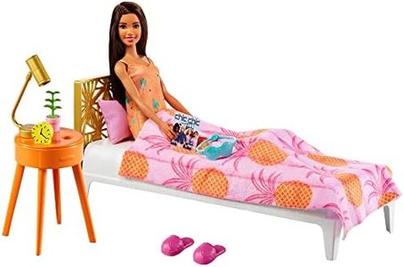 Barbien casa Muñeca Morena con Set de Juguete de habitación, con Cama y Accesorios (Mattel GRG86)