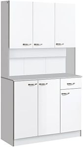 HOMCOM 71" Freestanding Buffet with Hutch, Kitchen Storage Cabinets, Pantry with 6 Doors, 3 Adjustable Shelves, and Drawer for Living Room, White