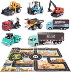 Joyfia Toddler Construction Toy Trucks, 8 Mini Push Go Cars W/Playmat, Kids Die Cast Construction Vehicles, Excavator Bulldozer Outdoor Sand Toy, Christmas Birthday Gifts for 3-8 Years Old Boys Girls