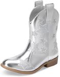 DREAM PAIRS Girls Cowgirl Boots Cowboy Western Mid Calf Star Boots for Kids,Size 12 Little Kid,SILVER,SDBO2405K