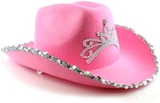 Ladies Pink Cow Girl Hat With Tiara Fancy Dress Hen Night Pink Cowboy Hat - Pack of 1