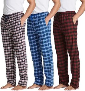 Real Essentials 3 Pack Mens Big & Tall King Size Pajama Pants Cotton Soft Pajamas Men Flannel Bottoms Fleece Buffalo Plaid Pj Lounge Pants Sleepwear Pijamas Hombres Woven Button Fly - Set 9, 5x Tall